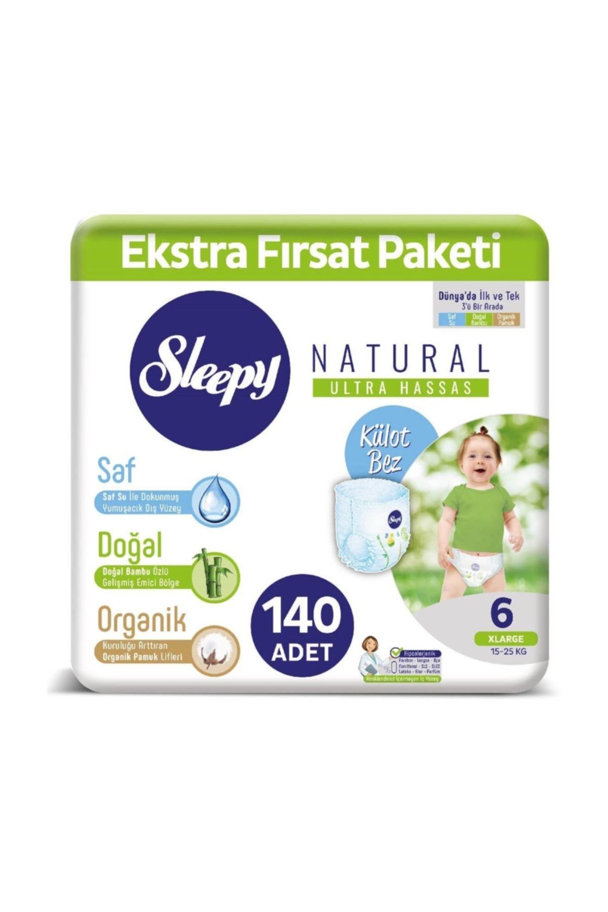 Sleepy Natural Külot Bez 6 Numara Xlarge Ekstra Fırsat Paketi 140 Adet