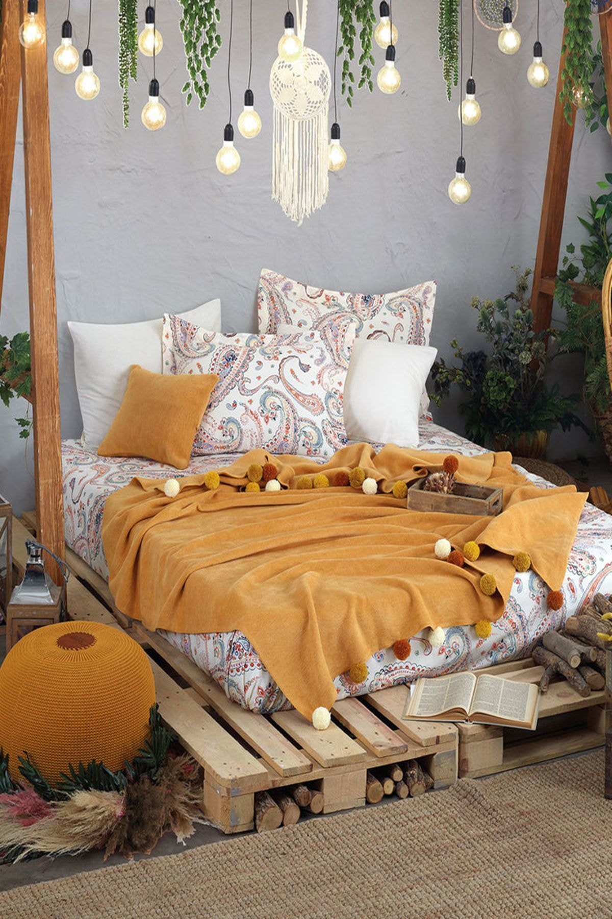 İyi Geceler İstanbul Boho Chic Battaniye Seti Hardal