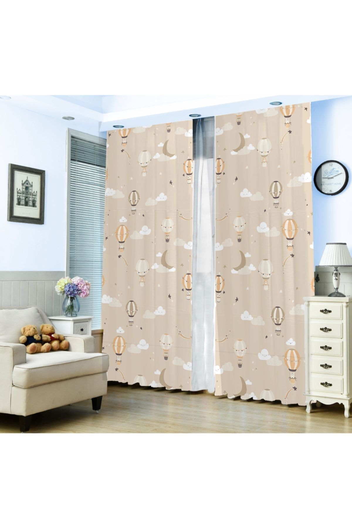 HOMESSA Bulut Balonlar 1090 140x260 Çocuk Odası Fon Perde