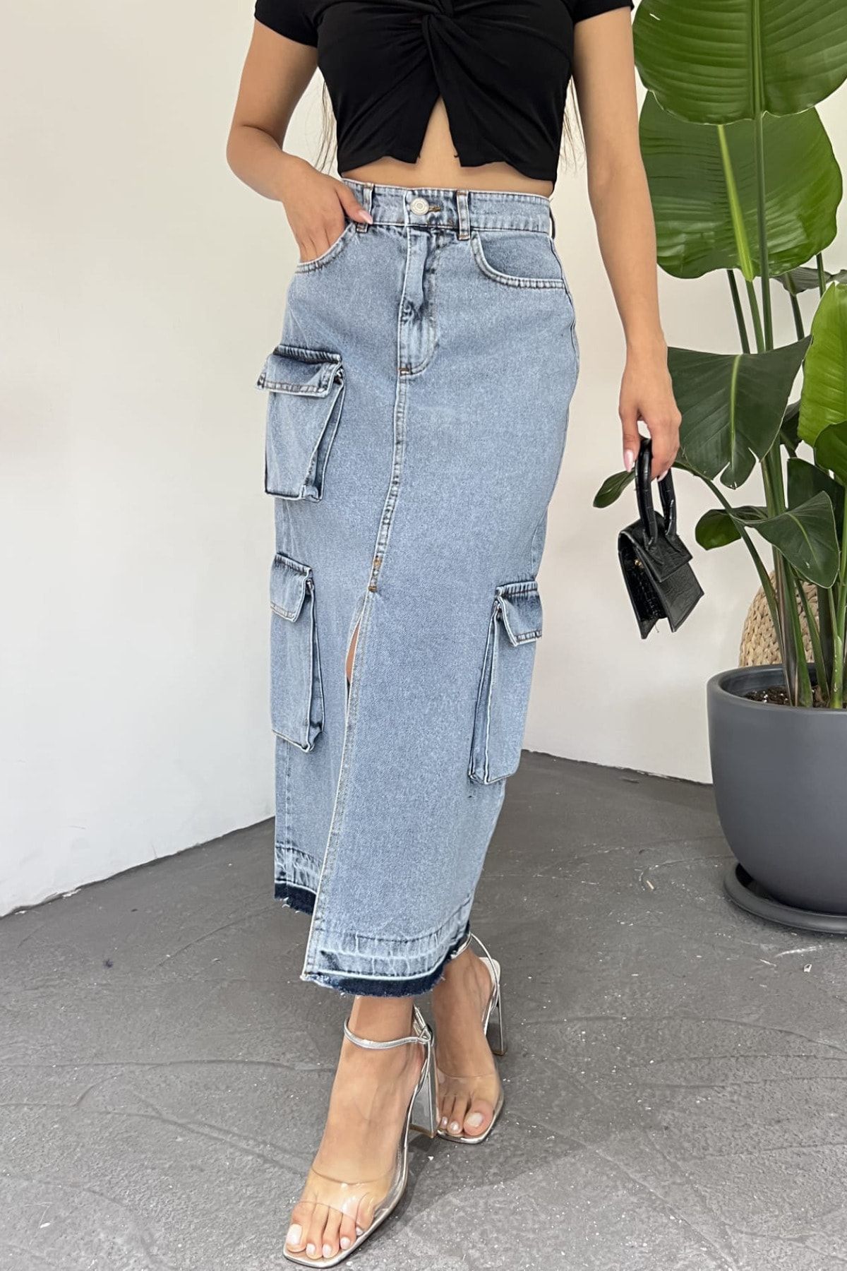 Denim midi discount skirt ripped