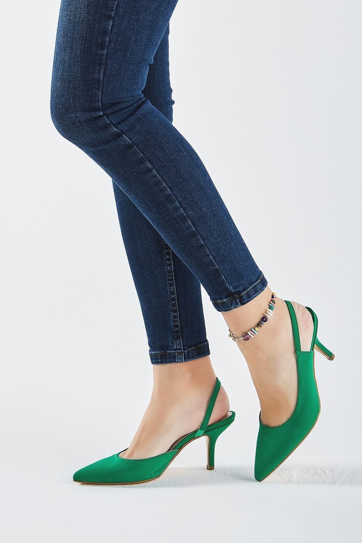 Green satin shoes uk store