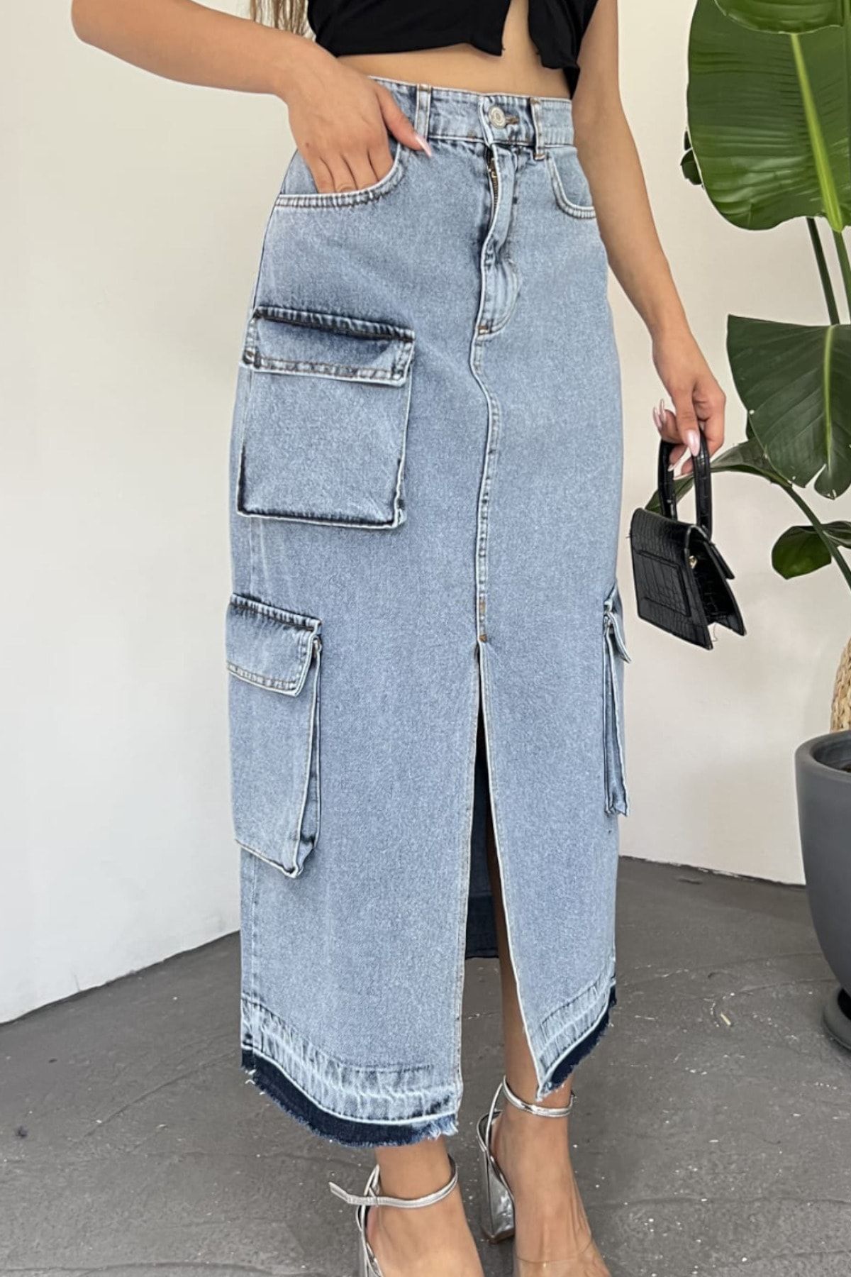 Pencil denim skirt hot sale in blue