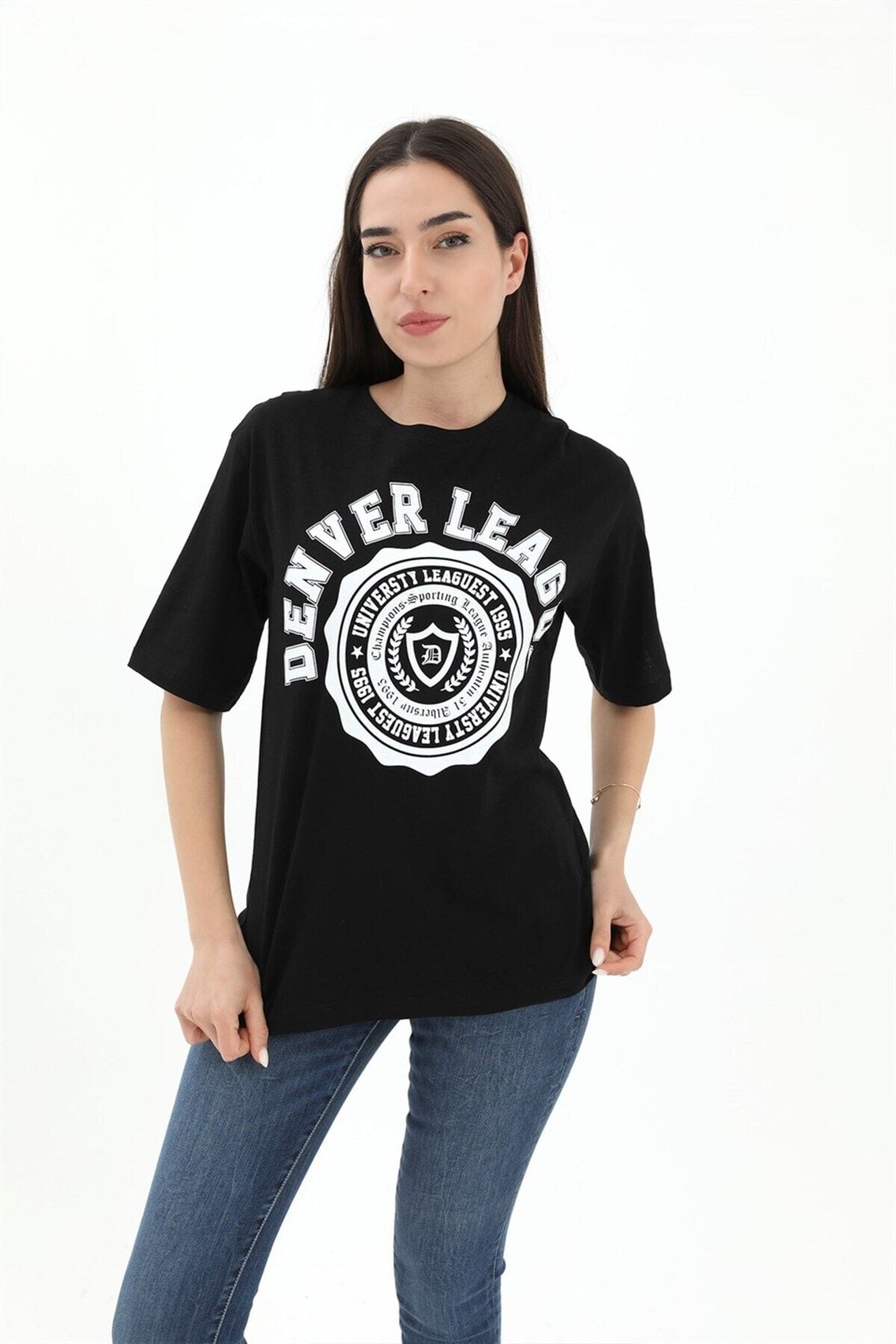Kesa TEK Crew Neck Denver League Printed T Shirt Black Trendyol