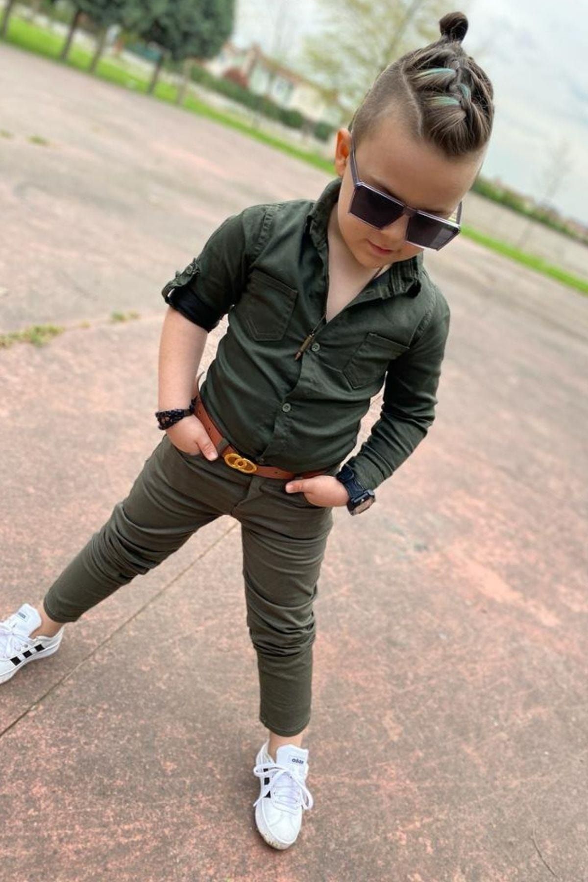 Boys khaki linen pants top