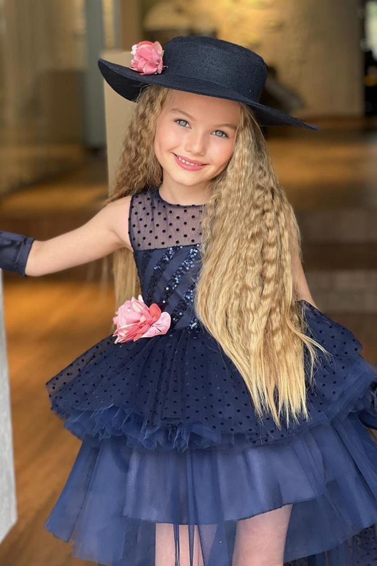 Dark blue dress for kids 2025