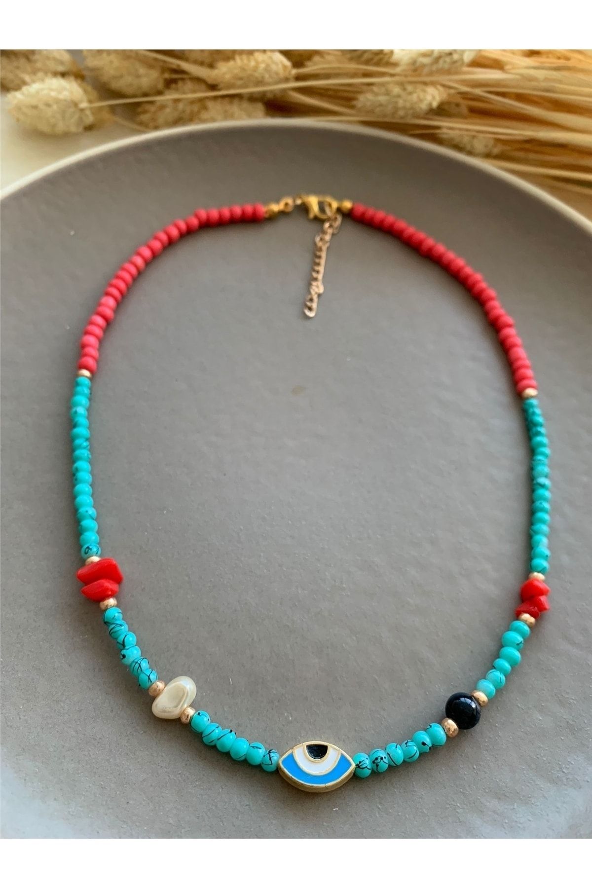Turquoise beaded choker deals
