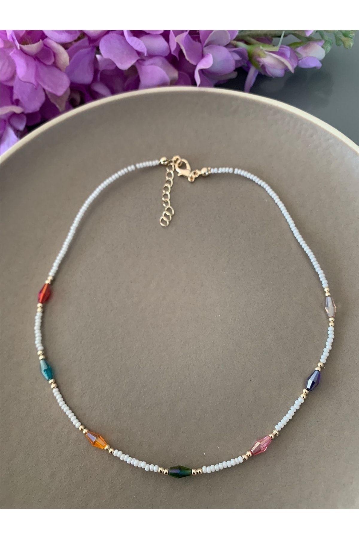 White beaded shop choker