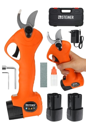 Alman 128 Vf 10 Ah Kömürsüz Motor Akülü Bağ Makası Dal Budama Kesme Makası Makinesi Çantalı Turuncu Image 0