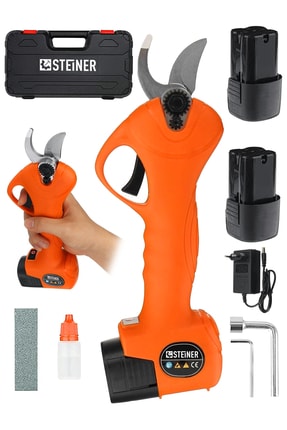 Alman 128 Vf 10 Ah Kömürsüz Motor Akülü Bağ Makası Dal Budama Kesme Makası Makinesi Çantalı Turuncu Image 1