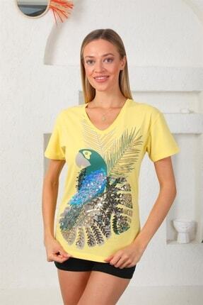 Kadın Büyük Papağan Detaylı T-shirt Image 0