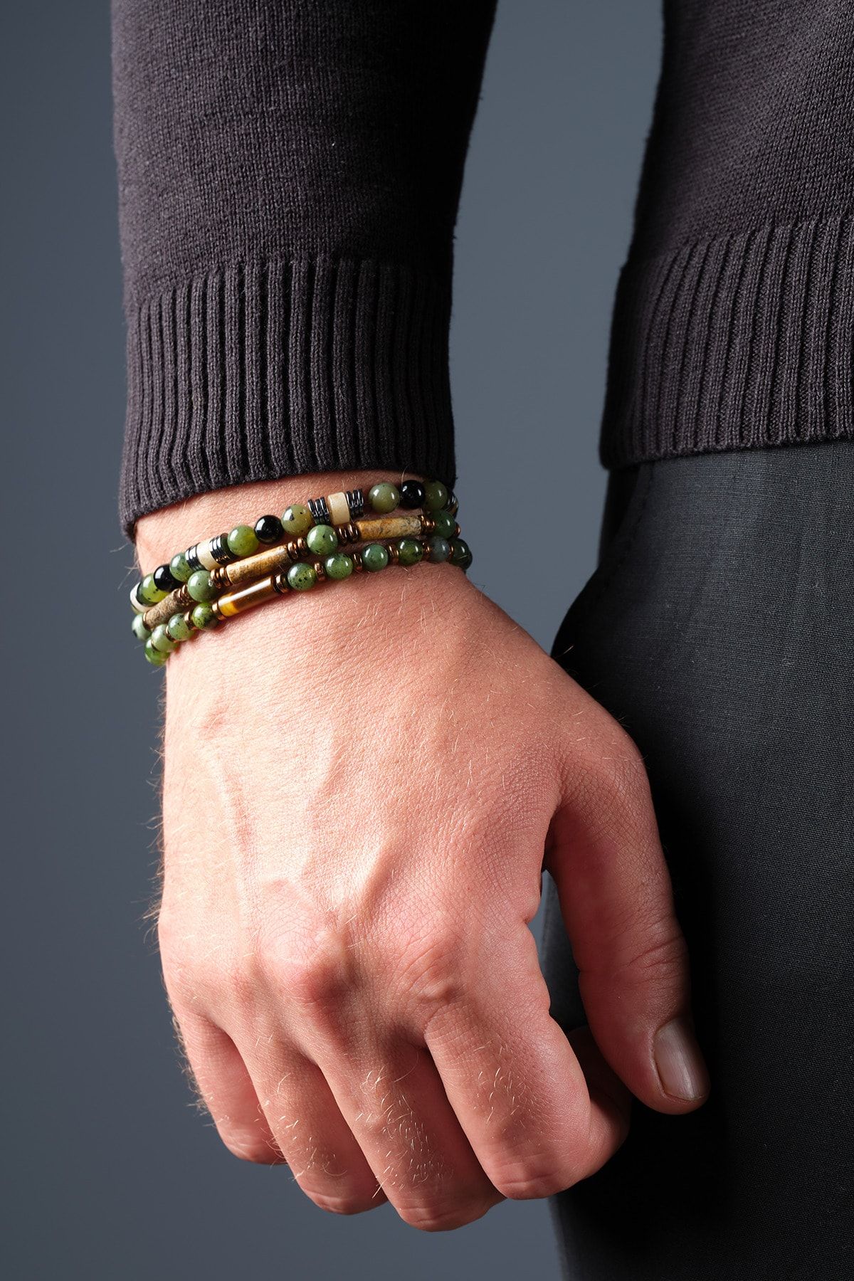 Ssilhoutte Do alta Certified Jade Stone Tiger Eye and Agate
