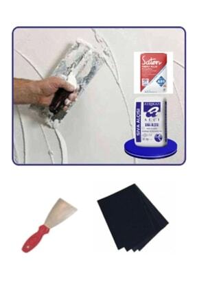 Duvar Tamir Seti [ 2kg Sıva Alçı 1kg Saten Alçı Spatula Zımpara(150)] Ldr-123 Image 0