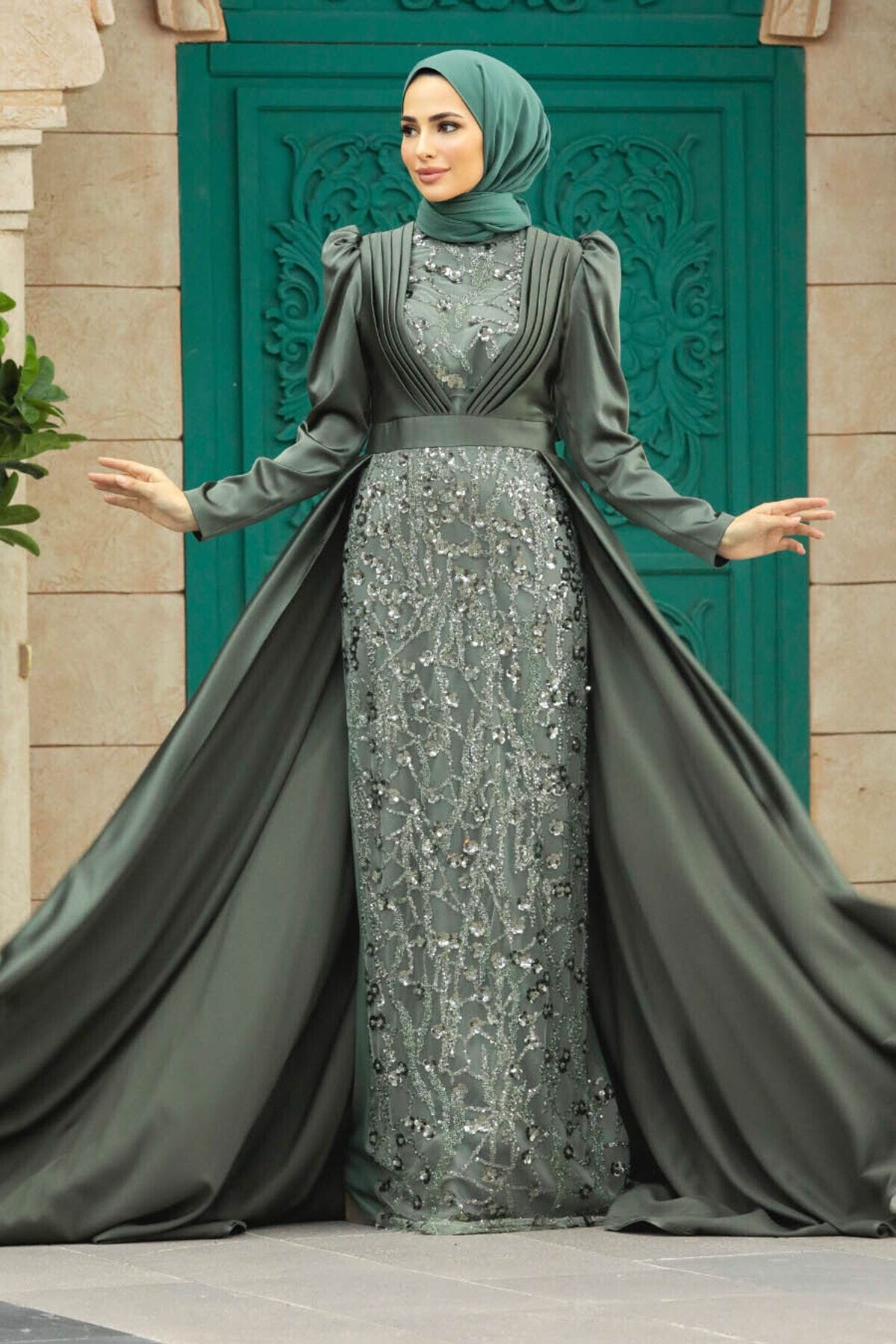 Khaki top evening dress