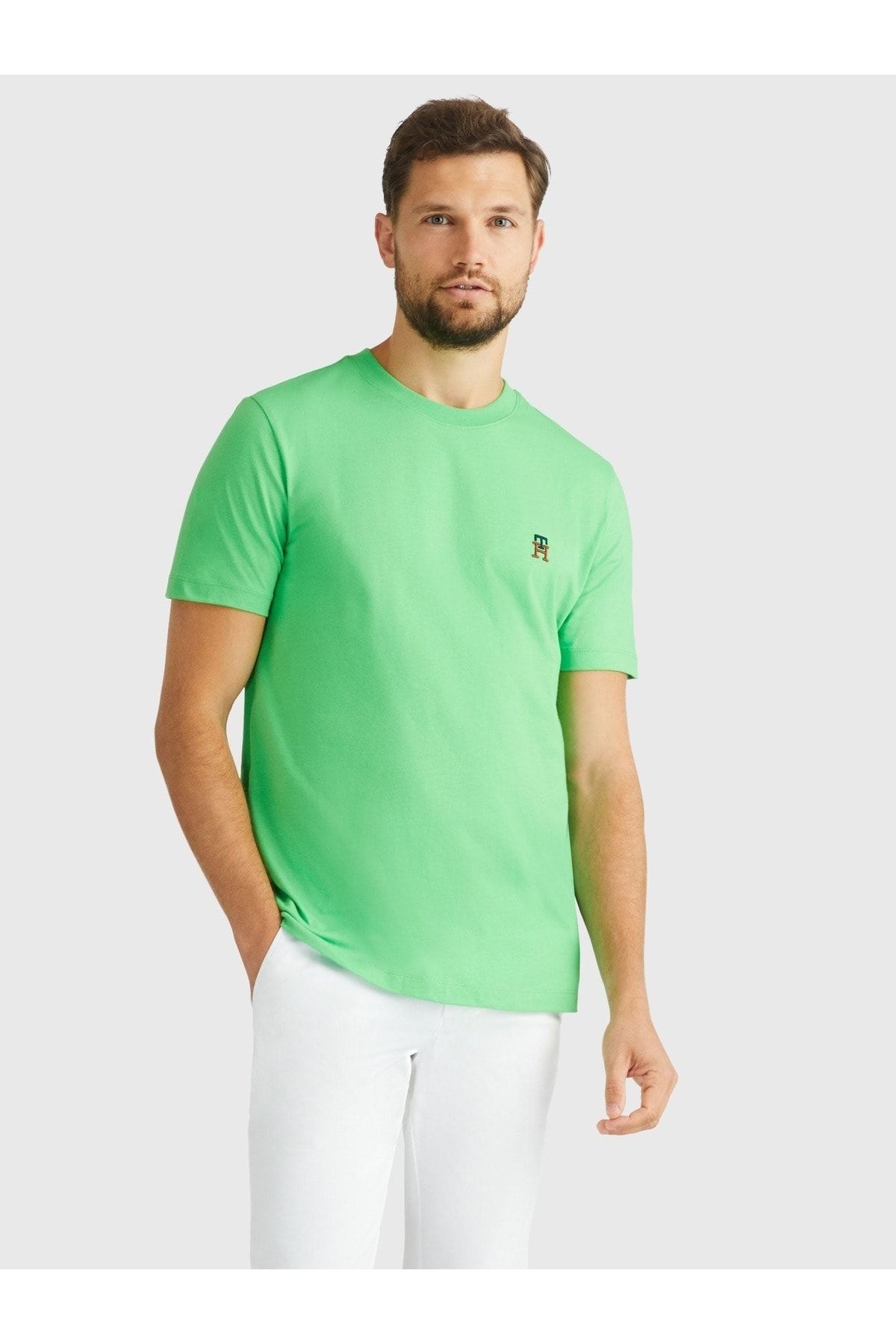 Tommy Hilfiger T Shirt Green Crew neck Trendyol