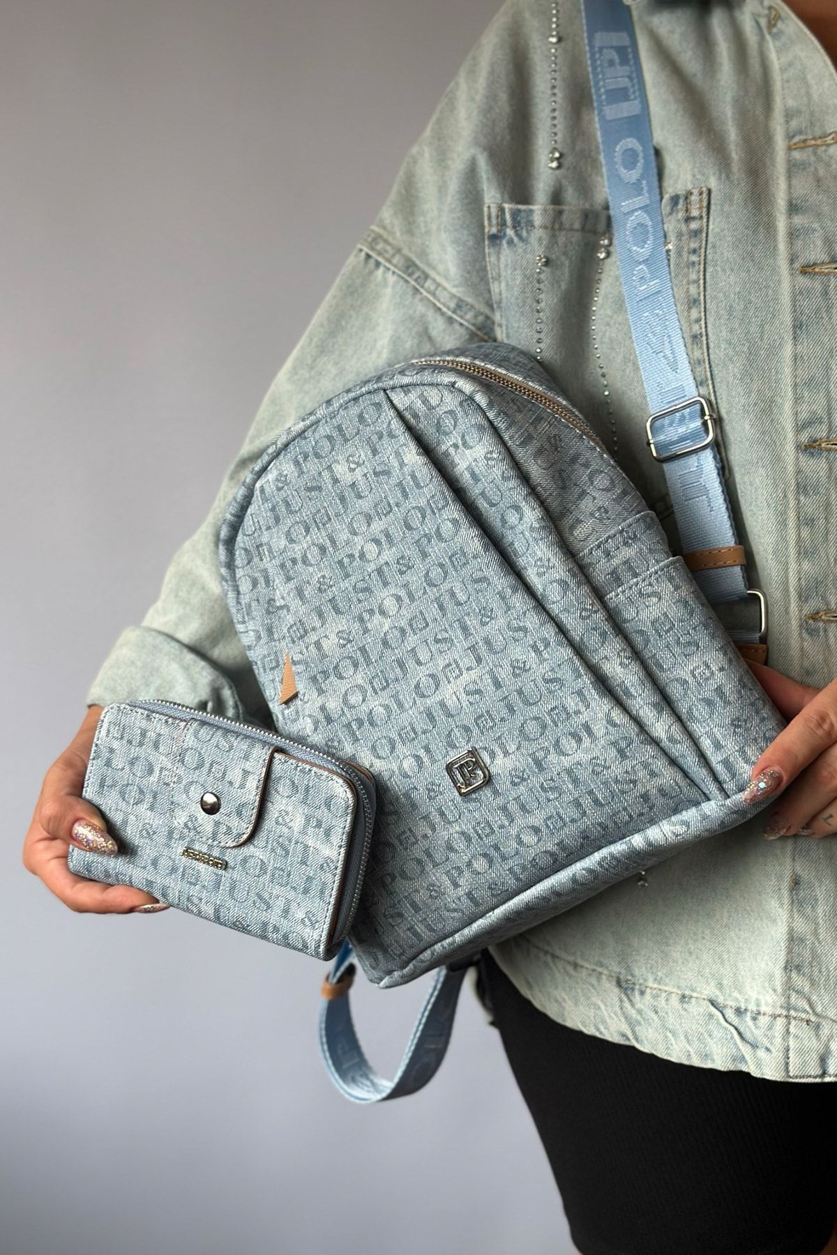 Light denim backpack sales