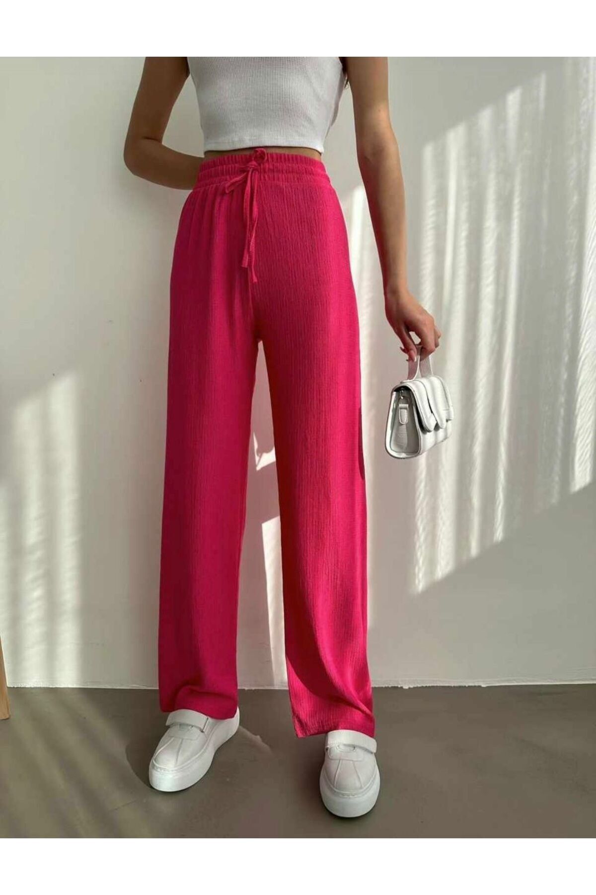 modazoom Women s Fuchsia Elastic Waist Wide Leg Palazzo Pants
