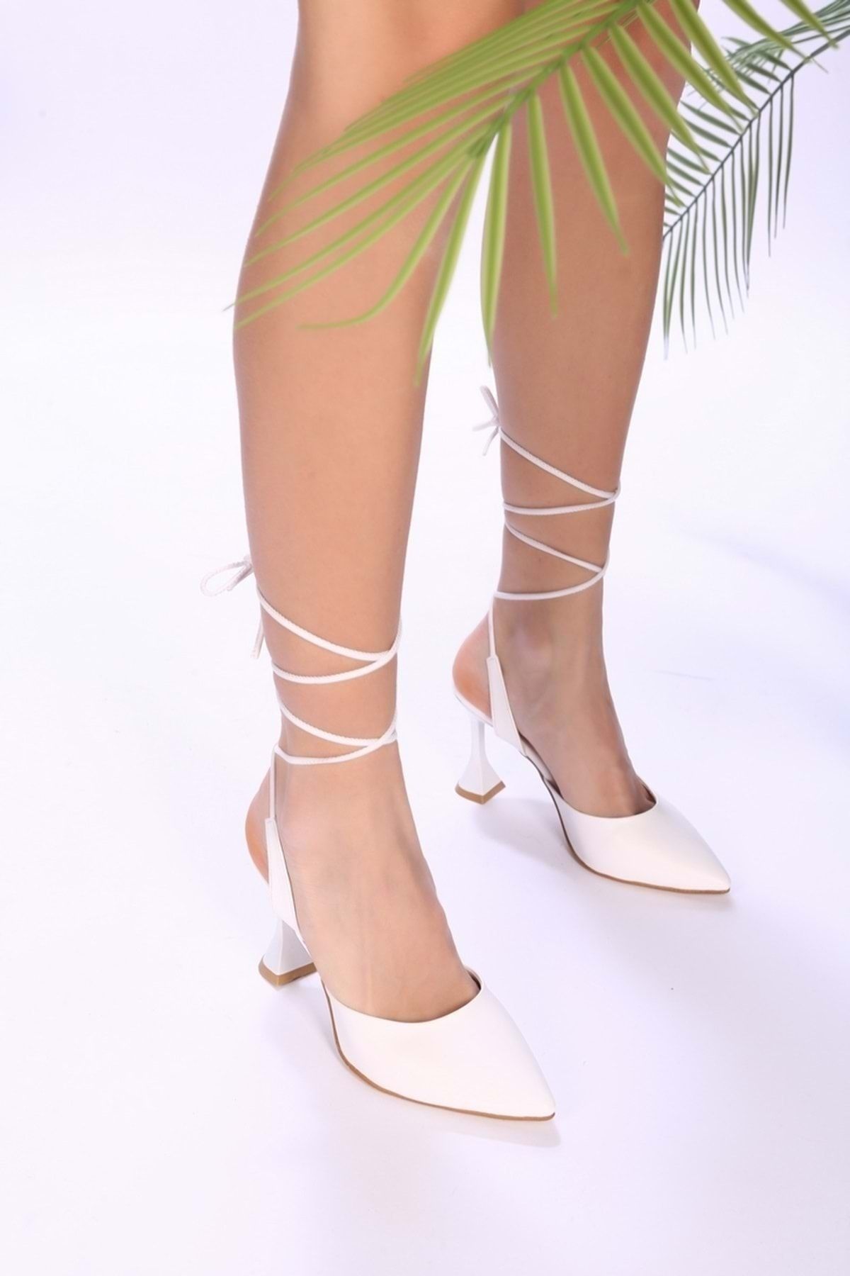 Shoeberry Women s Novo White Leather Ankle Strap Heeled Shoes