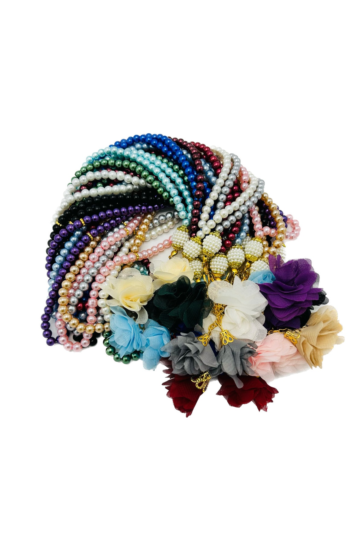 تسبیح دعای مروارید شیشه ای 99 با 10 گل رز (مولد-ختنه-حج عمره)