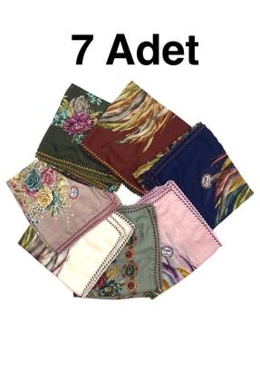 Kenarları Oyalı 7'li Set %100 Pamuklu Yazma 100X100cm Eşarp Toptan Dağıtmalık Image 0