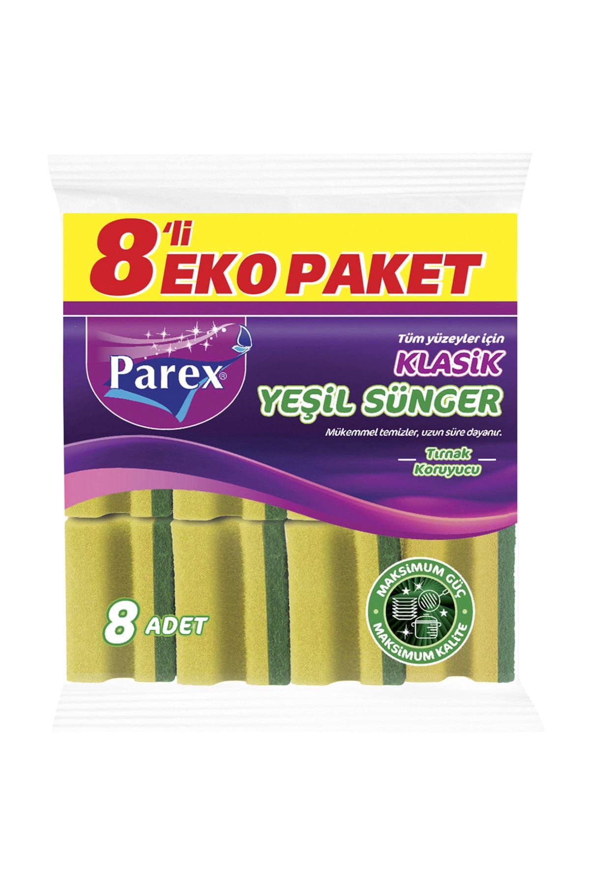 Parex Klasik Yeşil Oluklu Sünger 8'Li