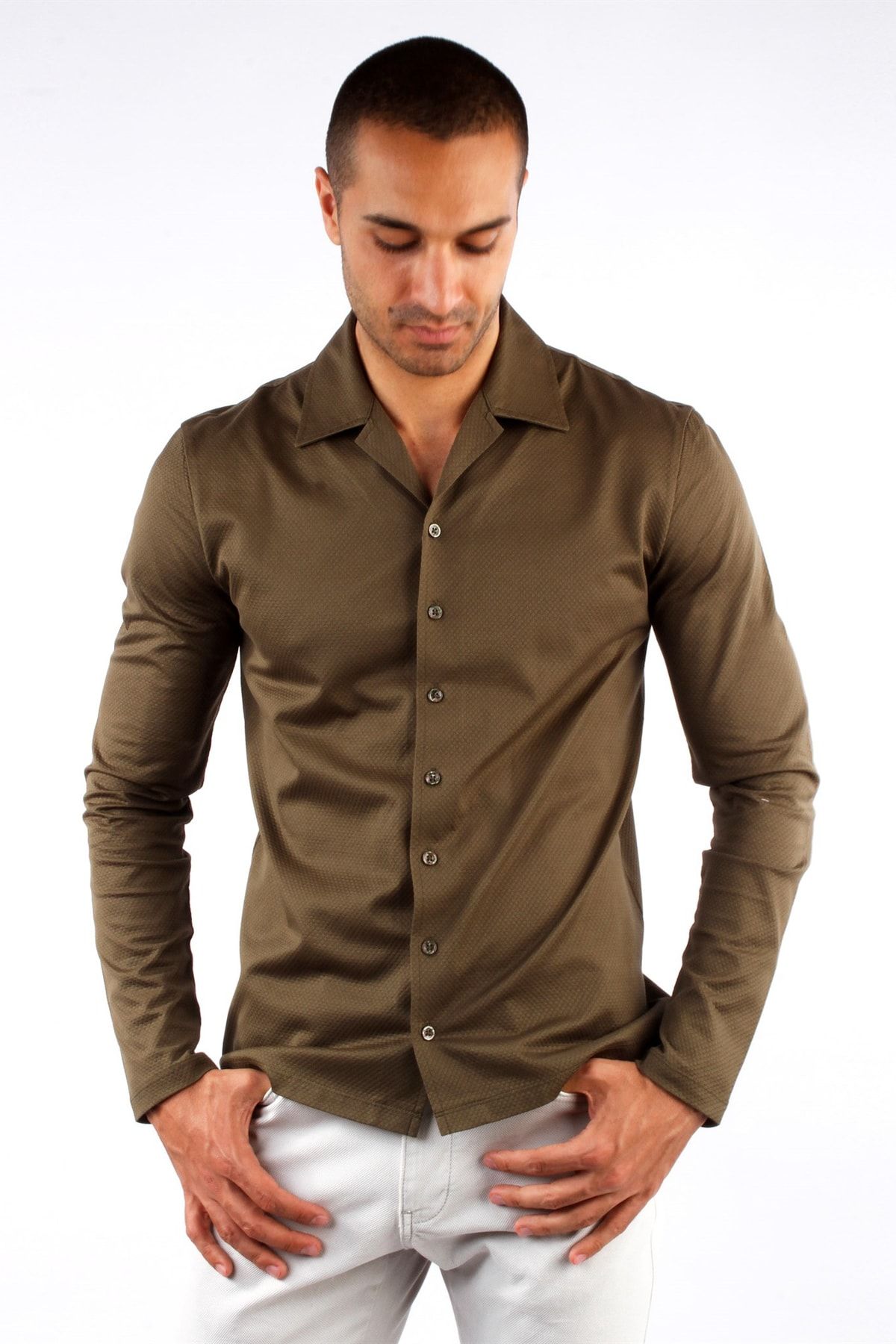 Dufy HAKİ ARMÜR POLO YAKA ERKEK T-SHIRT- SLIM FIT