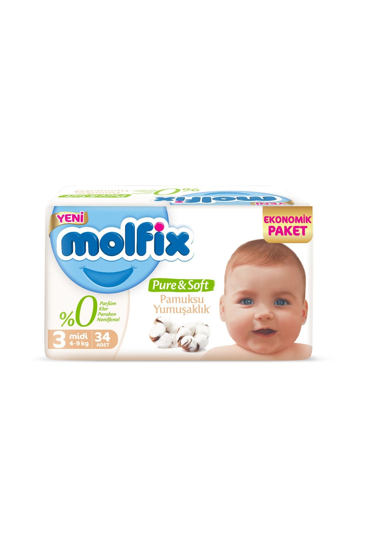molfix pure soft bebek bezi 3 beden 34 adet 4 9 kg midi fiyati yorumlari trendyol