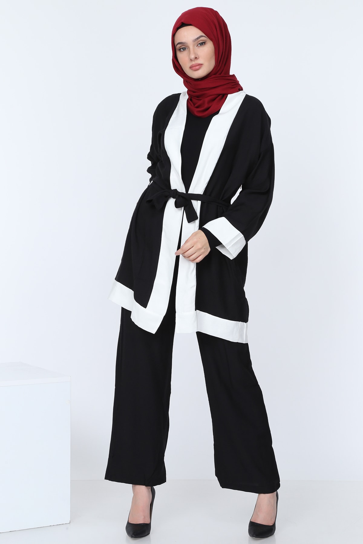Deppoist Kadın Siyah Pervazlı Kimono Takım P00012021