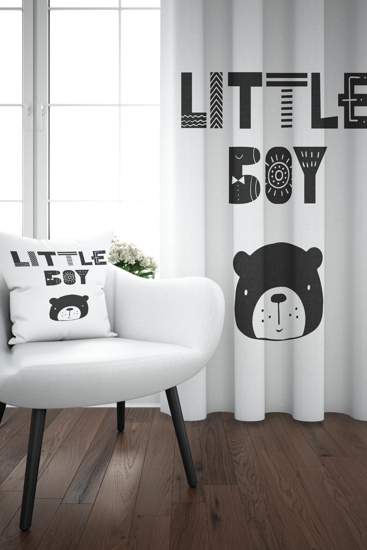 Else 140x270 Minik Erkek Ayıcık İskandinav Desenli Çocuk Perdesi