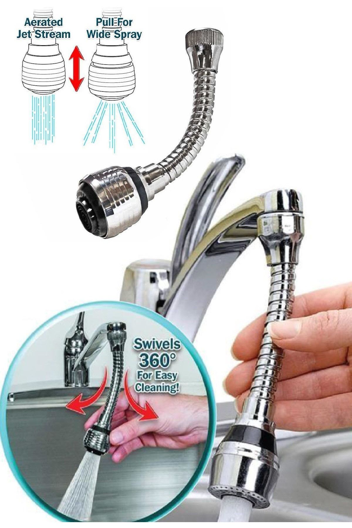 xolo Turbo Flex Plastik Hortumlu Esnek Ayarlanabilir Musluk Başlığı