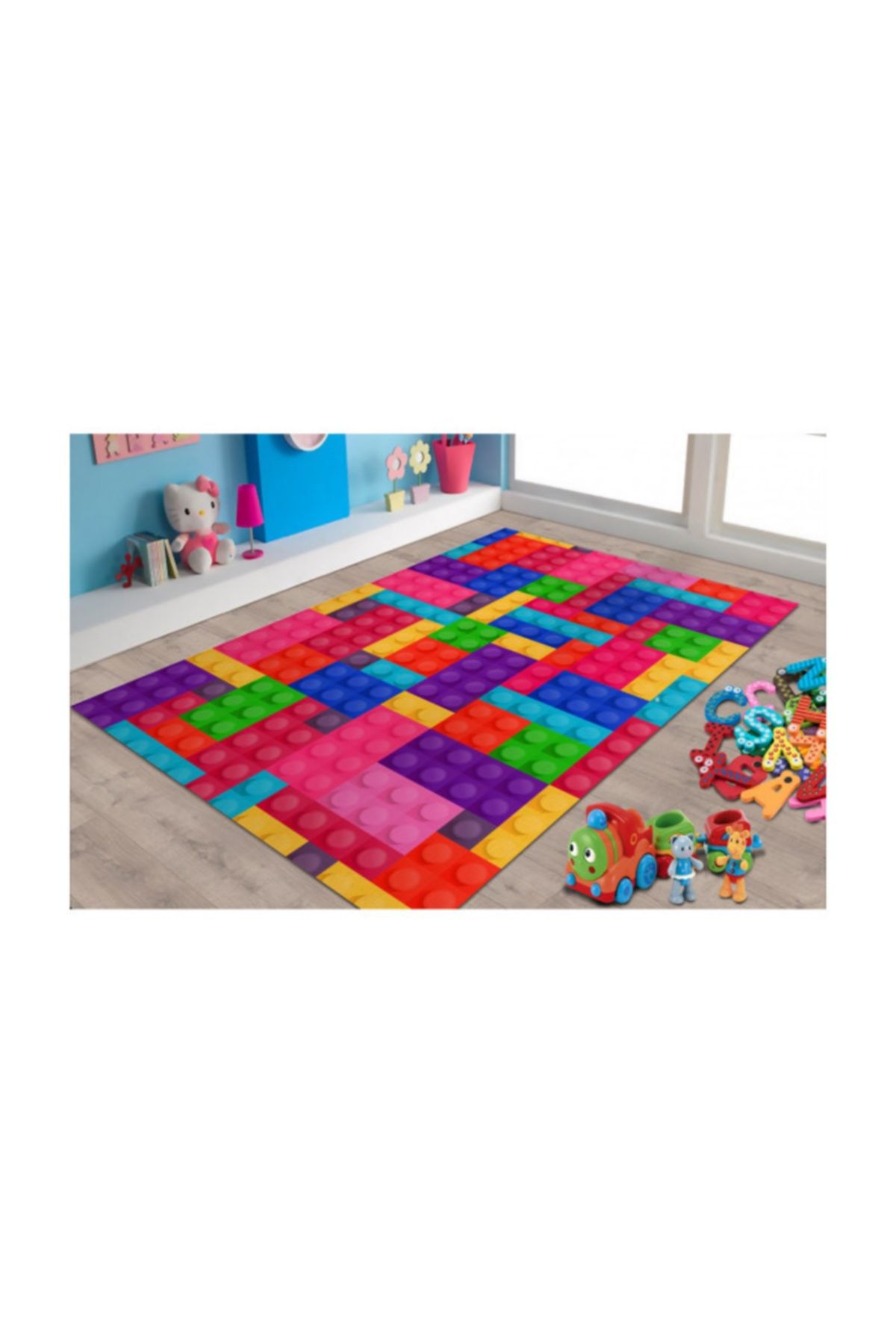 Herms Veronya Lego Desenli Kaymaz Taban Çocuk Odası Halısı