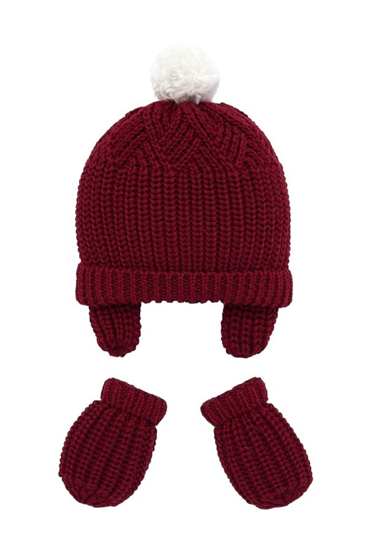 MAYORAL Bordo Kışlık Bebek Örme Bere Eldiven 2'Li Set