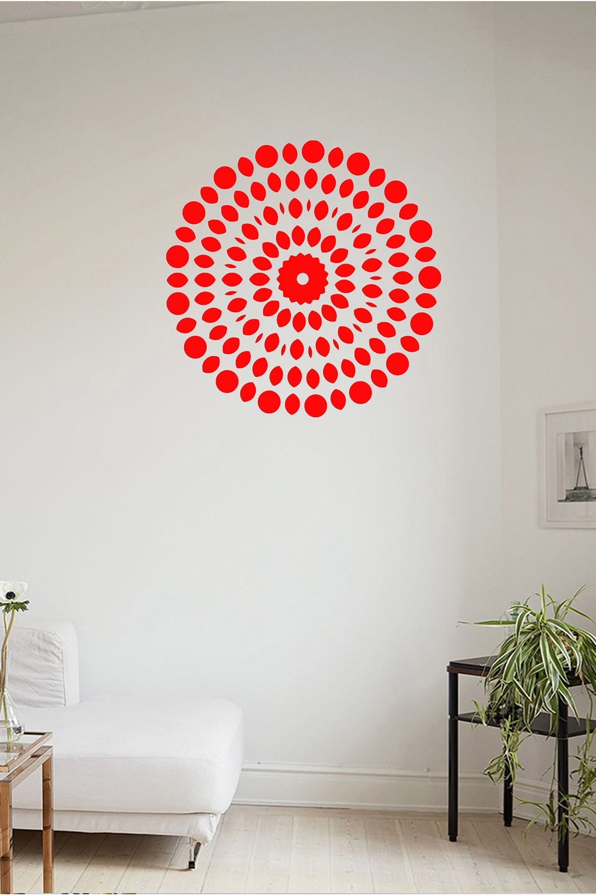 new jargon tane tane birbiri etrafinda donen noktalar 60x60 cm duvar sticker kirmizi fiyati yorumlari trendyol