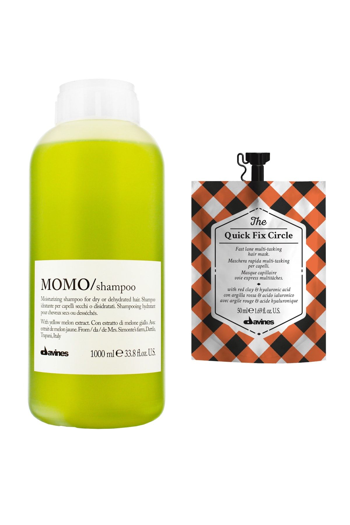 Davines Momo Nemlendirici Şampuan 1000 ml + The Quick Fix Circle Saç Bakım Maskesi 50 ml 2840095040818