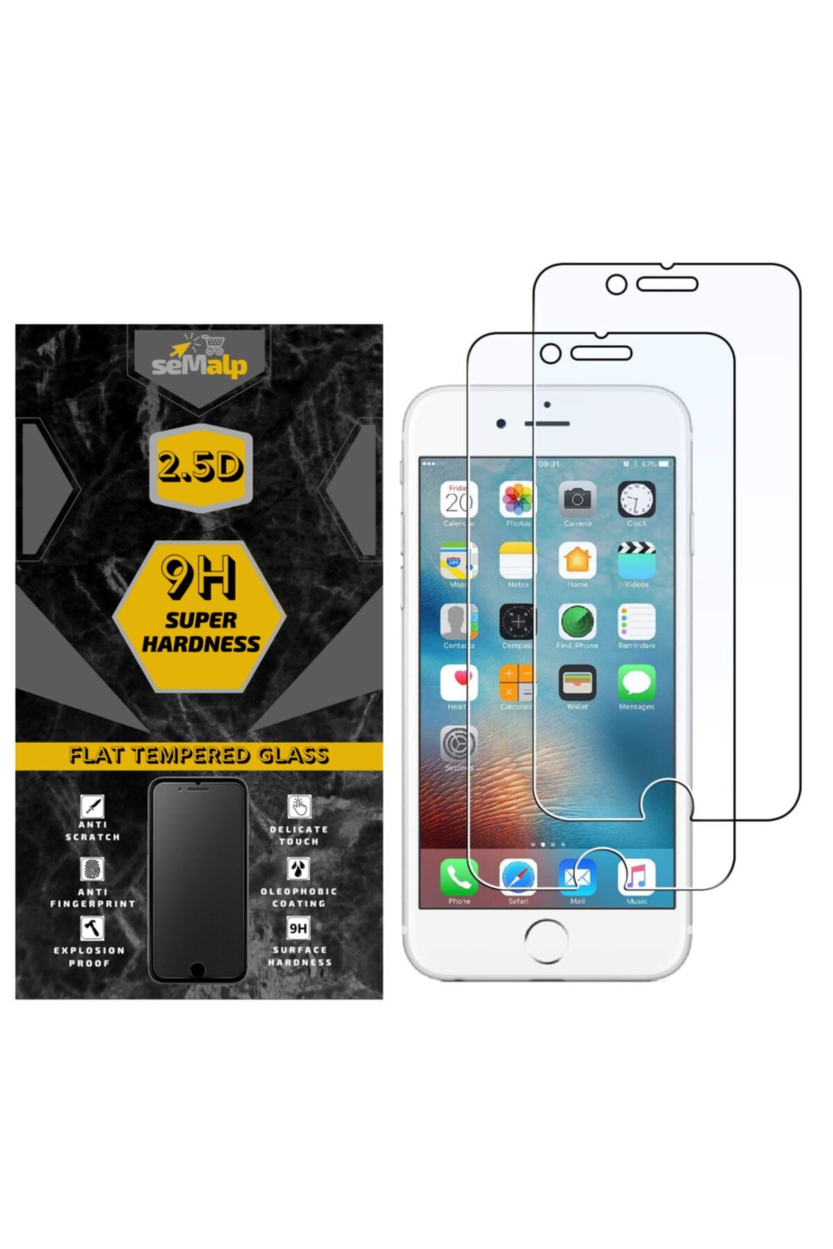 seMalp Apple Iphone 6-6s Için Hd Netlikte 9h Sertlikte Temperli Ekran Koruyucu Cam (2'li Paket)