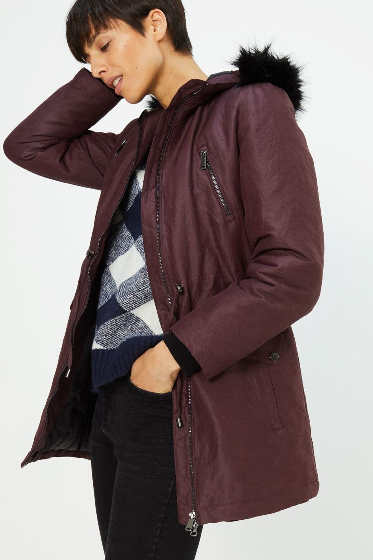 Marks & Spencer Kadın Mor Suni Kürk Yakalı Parka T49004362