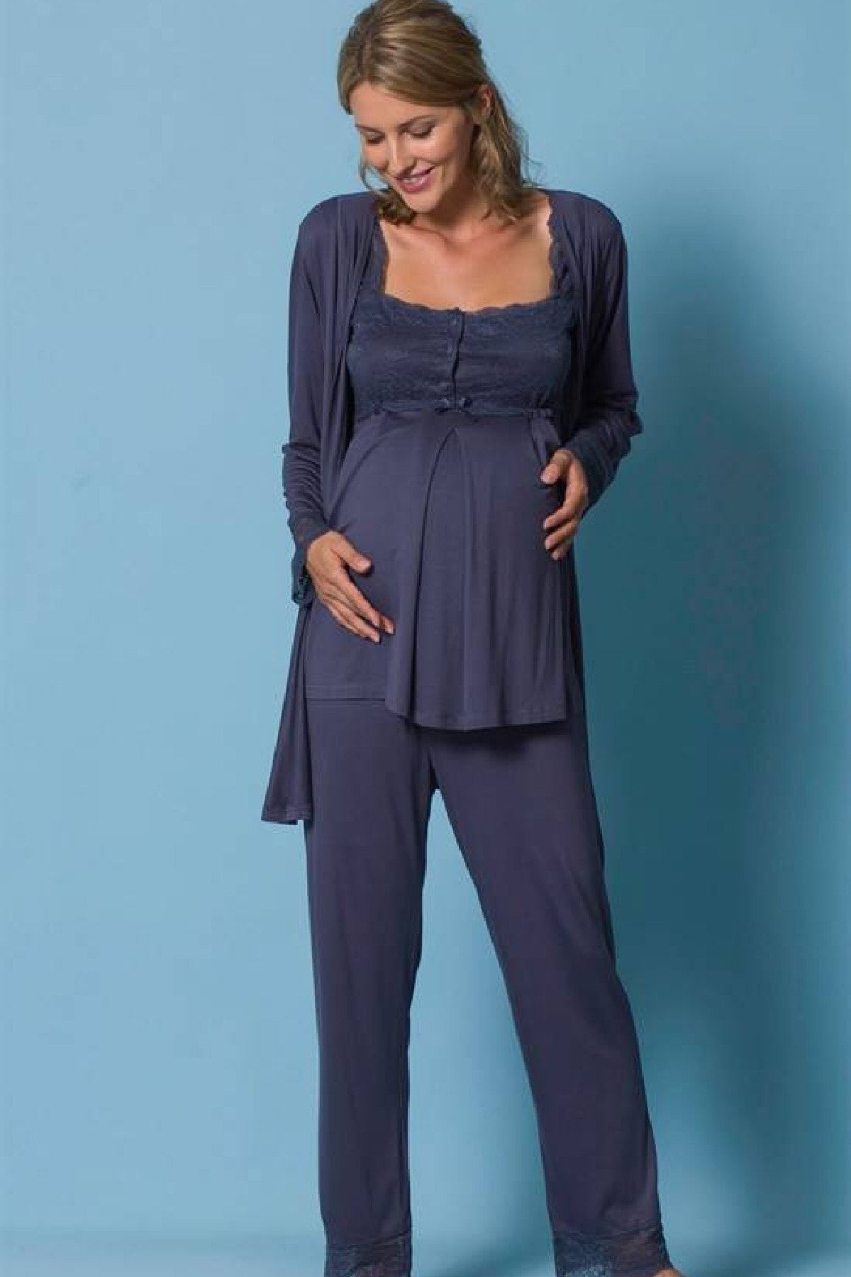 MONAMİSE 18211 Sabahlıklı Lohusa Pijama Takımı