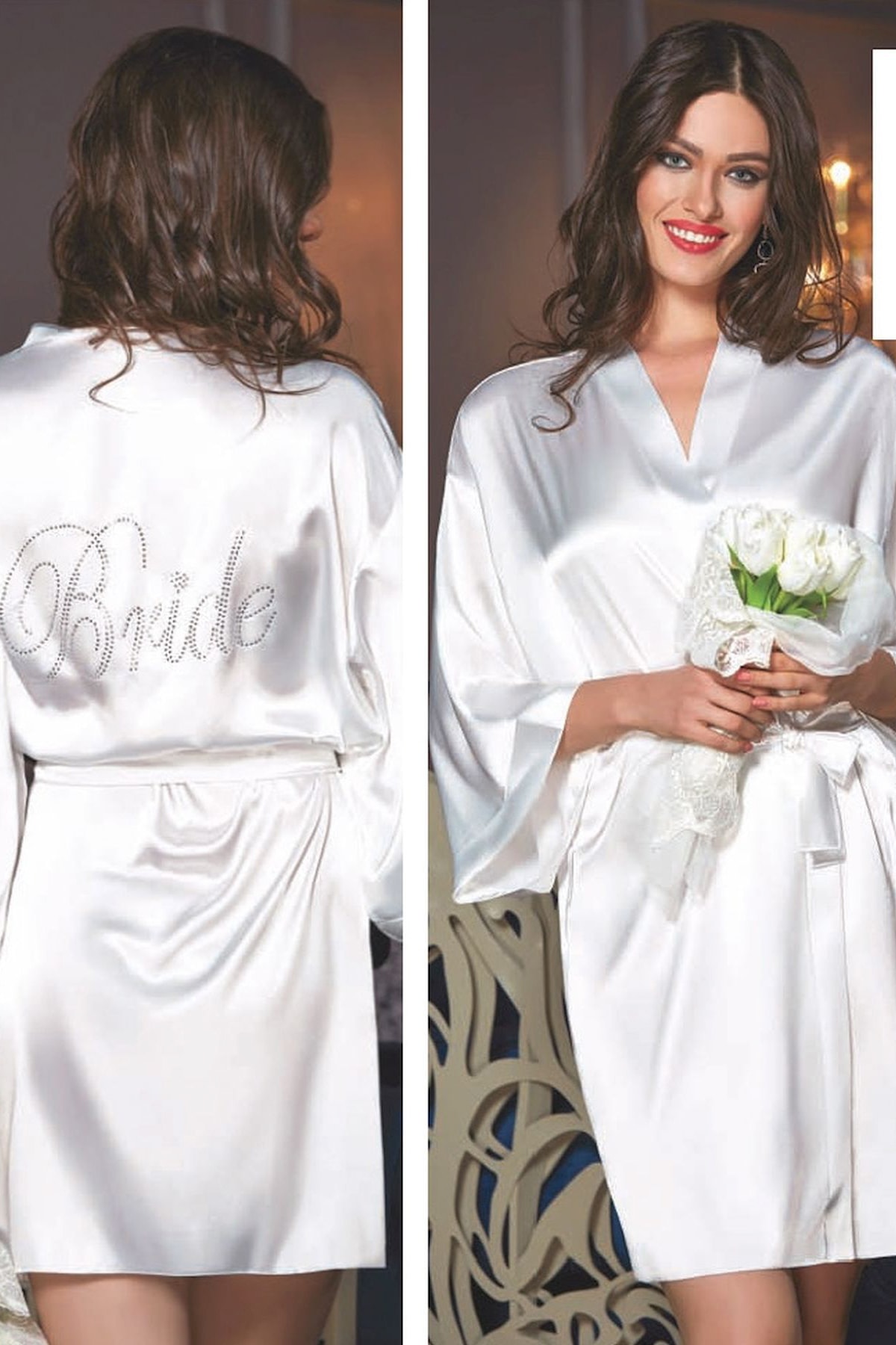 Jeremi Kadın Ekru Saten Bride Sabahlık Je-Ekru-Xl