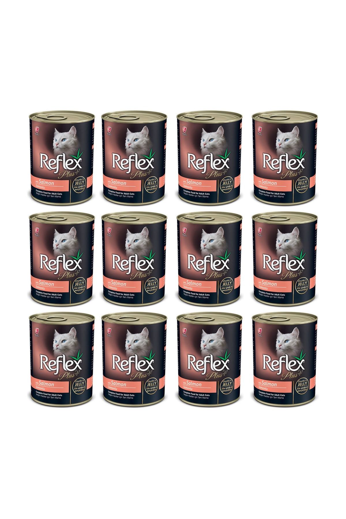 Reflex Reflex Plus Somonlu ve Et Parçacıklı Kedi Konservesi 400 Gr 12'Lİ SET