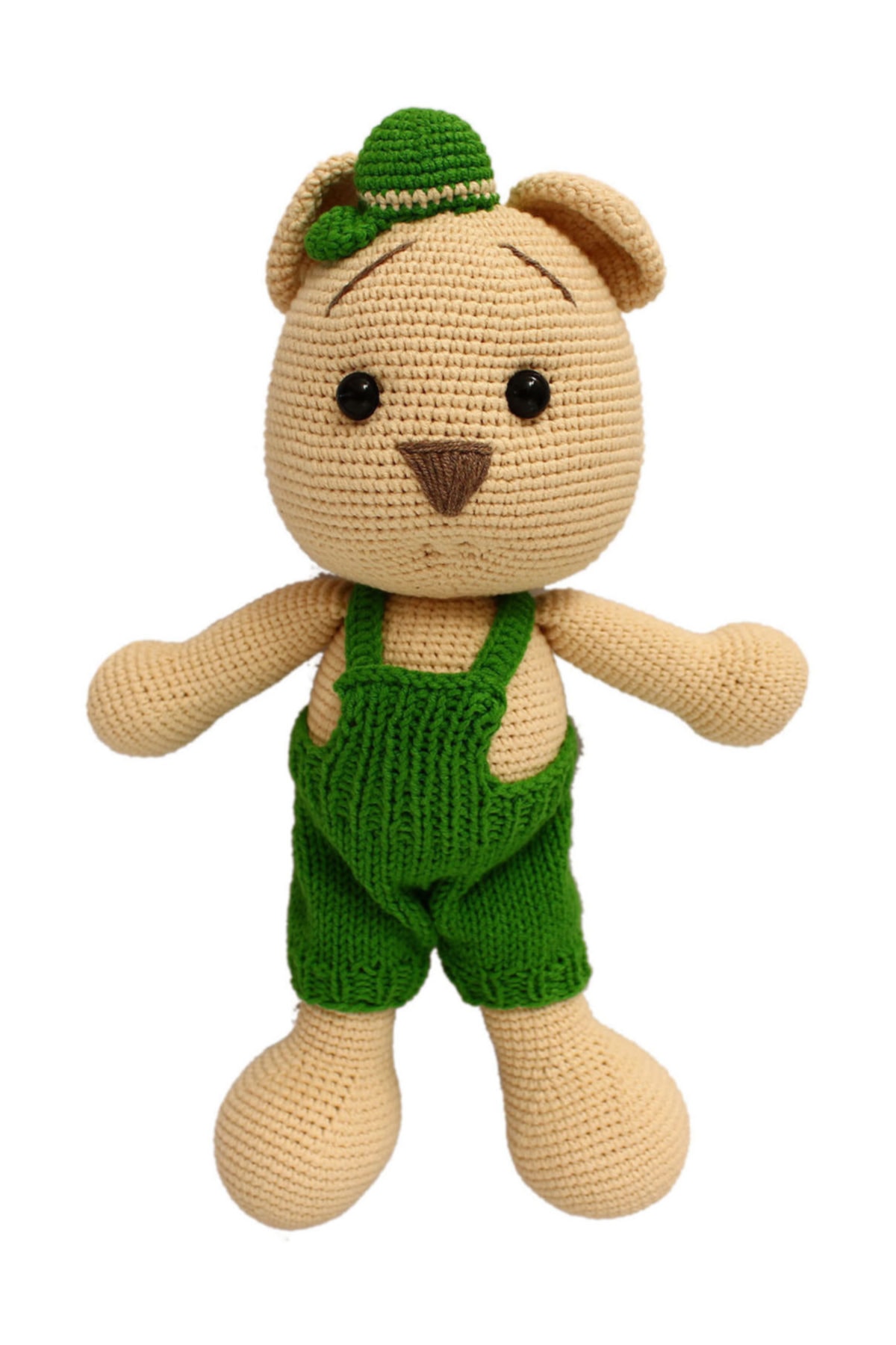 Bilgeden Amigurumi Yıkanabilir Organik El Örgüsü Yeşil Tulumlu Ayıcık