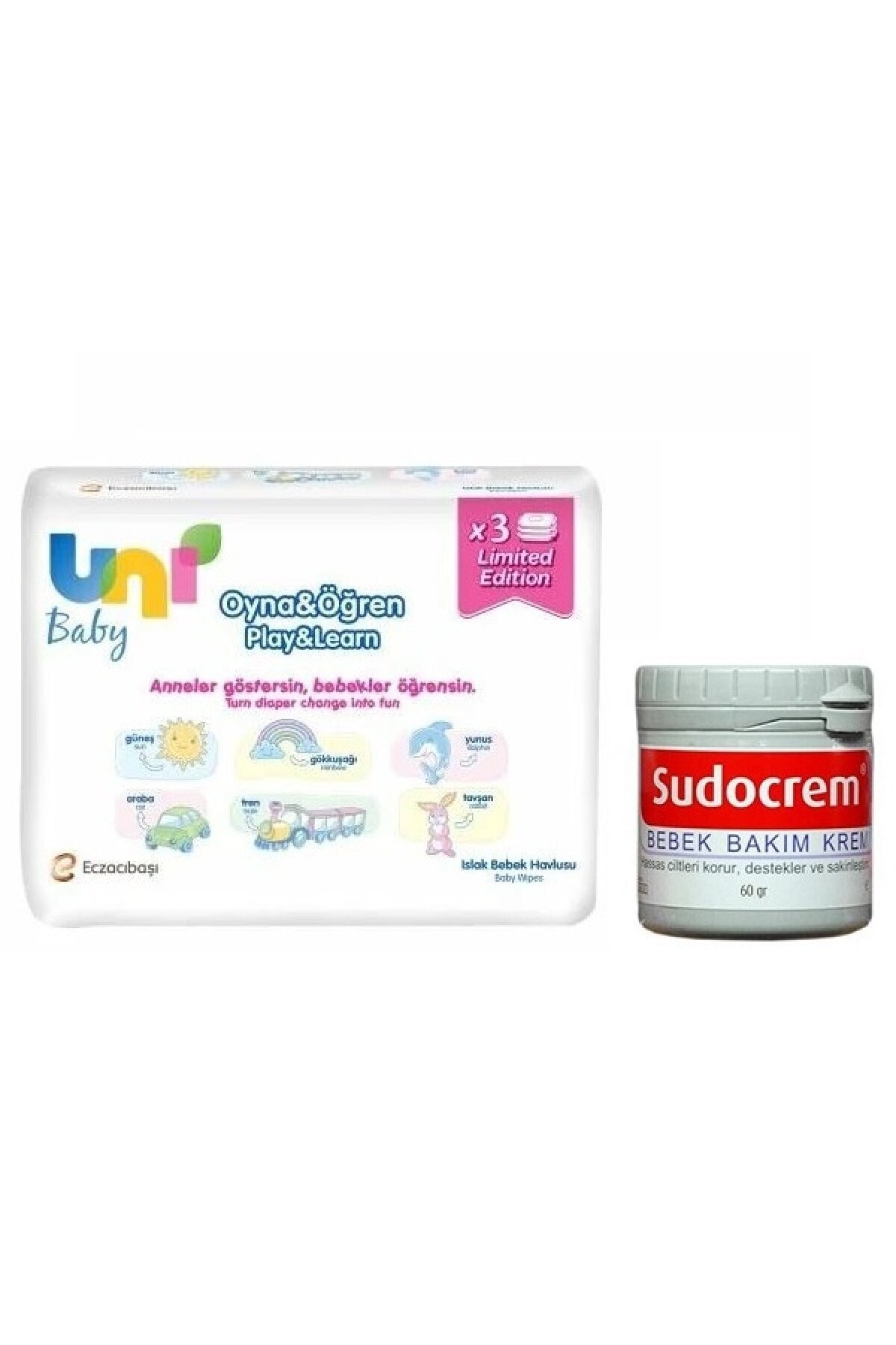 Uni Baby Islak Bebek Havlusu 3 Lü Set+bebek Bakım Kremi 60 Gr