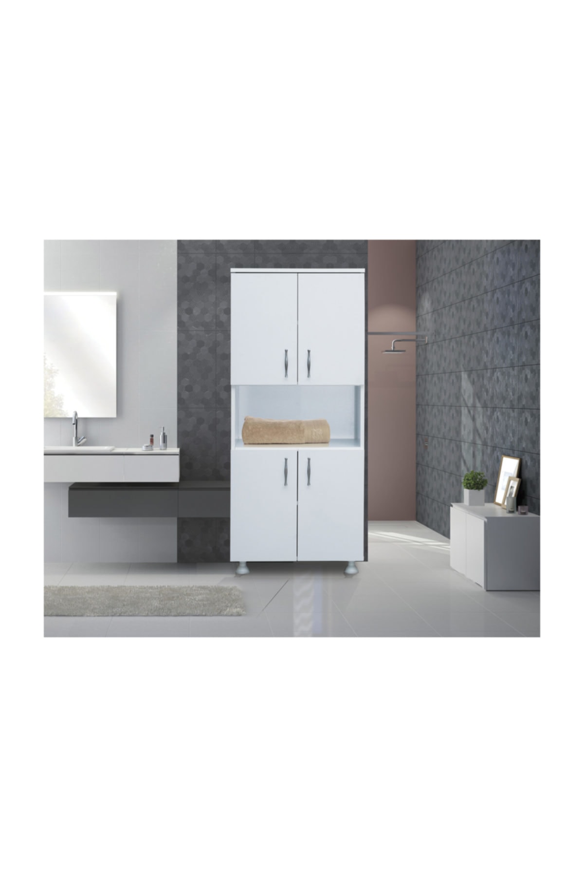 Nesse Shop Banyo Dolabı 5 Raflı 2 Kapaklı Ortası Bölmeli Modüler