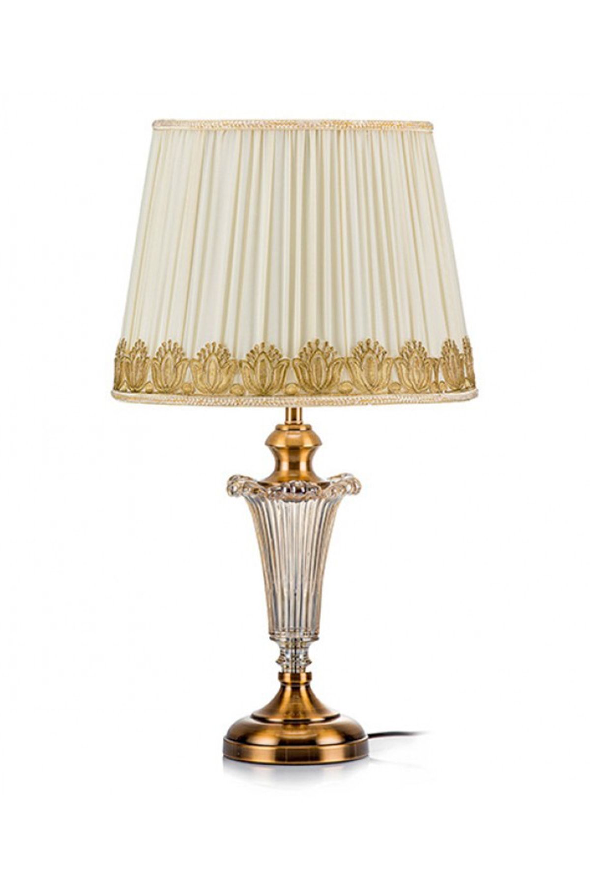 Porio Bronz Ayaklı Kristal Gövdeli Ekru Abajur 70X40