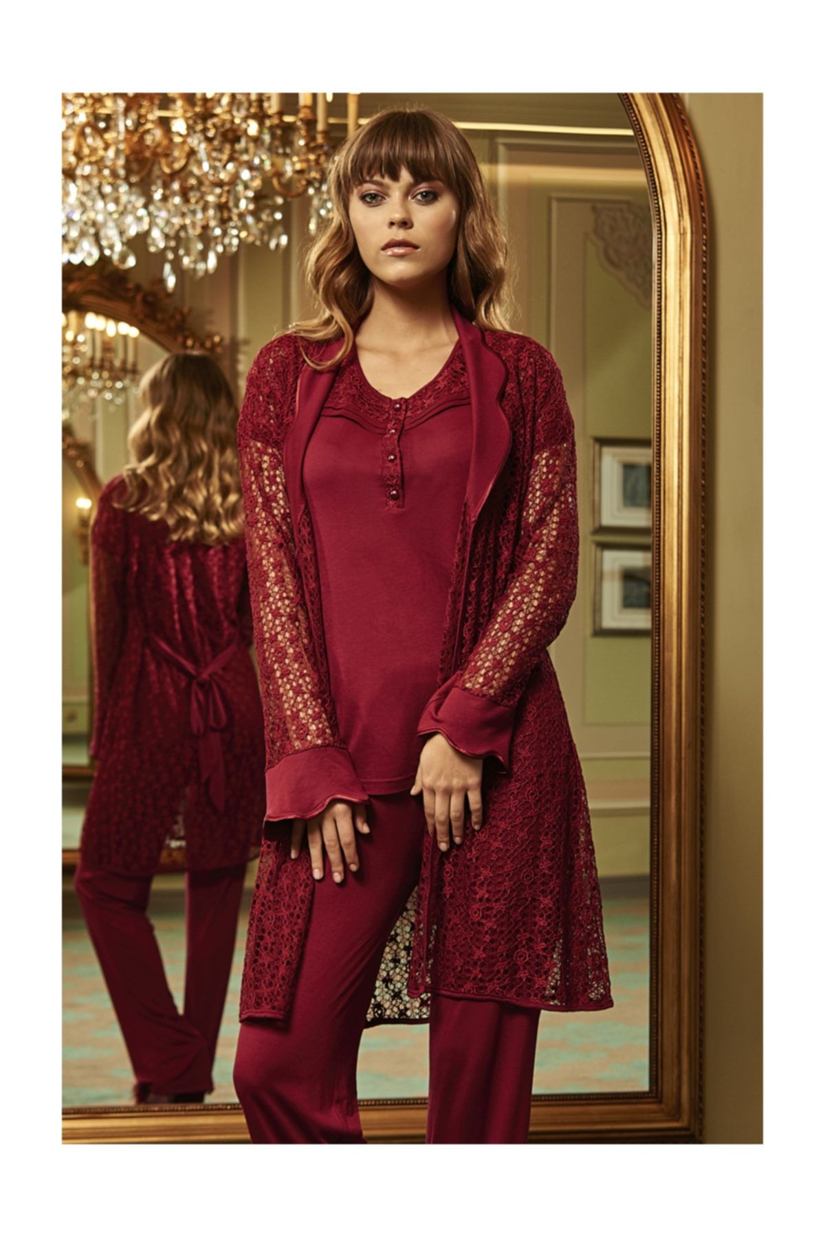 Barina Pudra Kadın Cotton Hamile / Lohusa Üçlü Pijama Seti