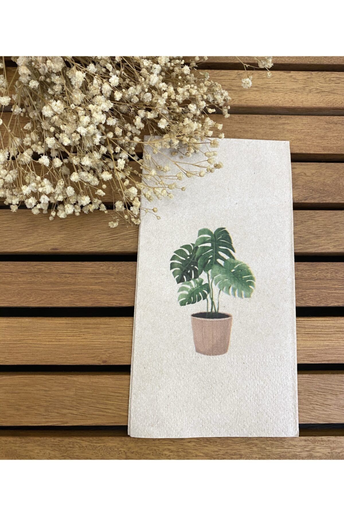 busrasdesign Kraft Peçete Üzerine Monstera Sunum Peçetesi 20li