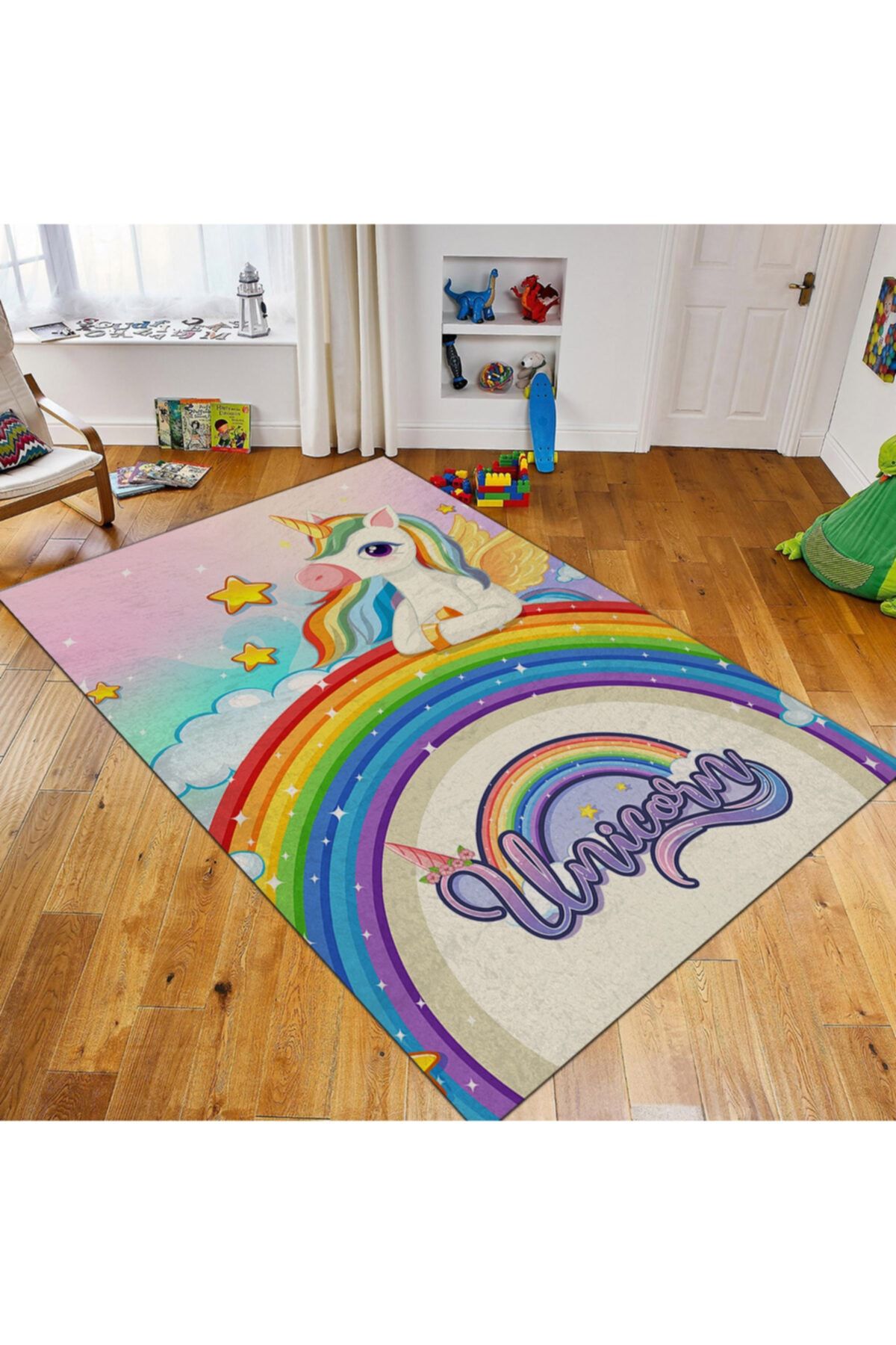 System Ev Dekorasyon Unicorn Gökkuşağı Çocuk Odası Halısı