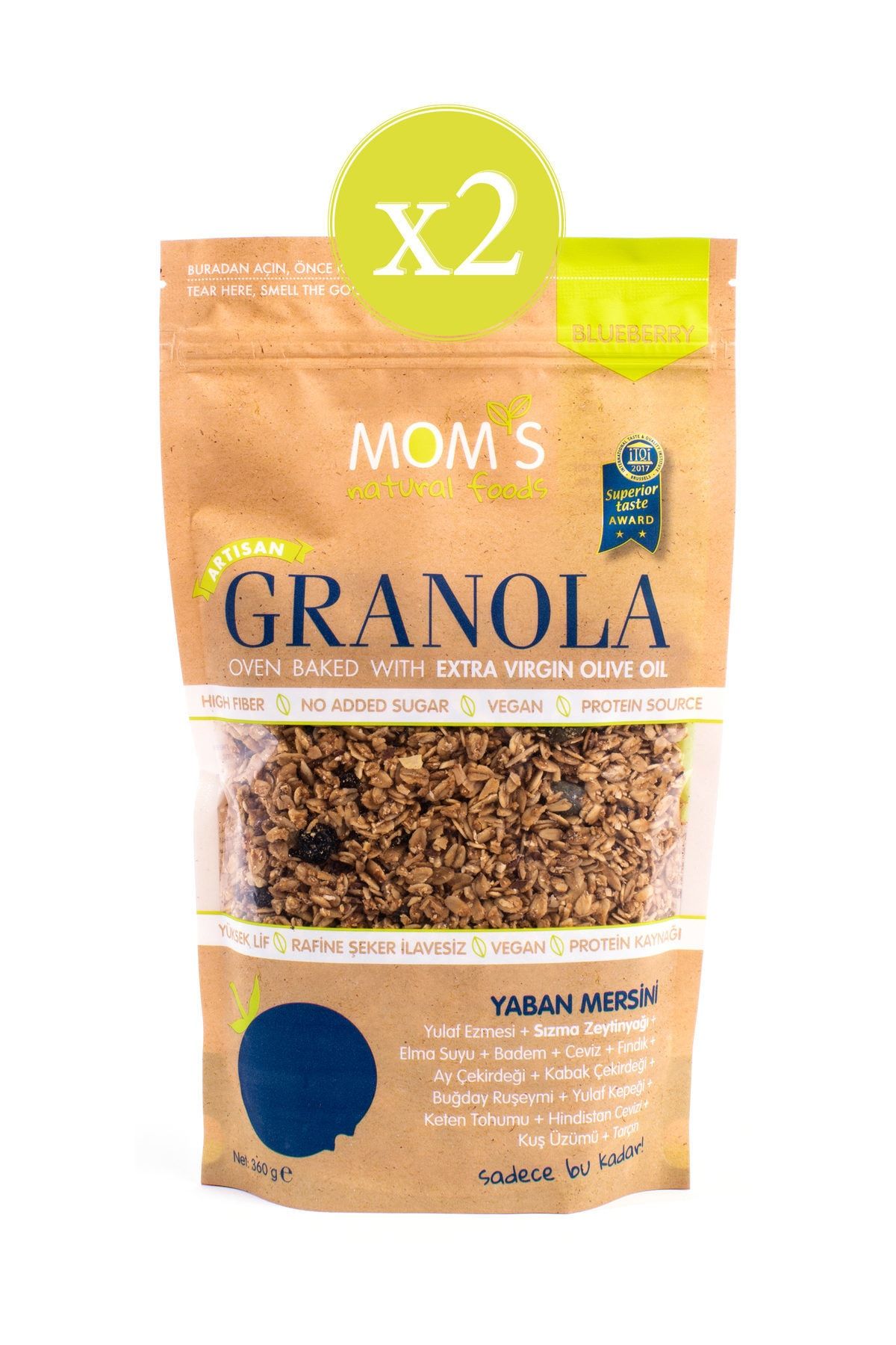 Mom's Natural Foods Yaban Mersini Granola 360 gr - 2'li