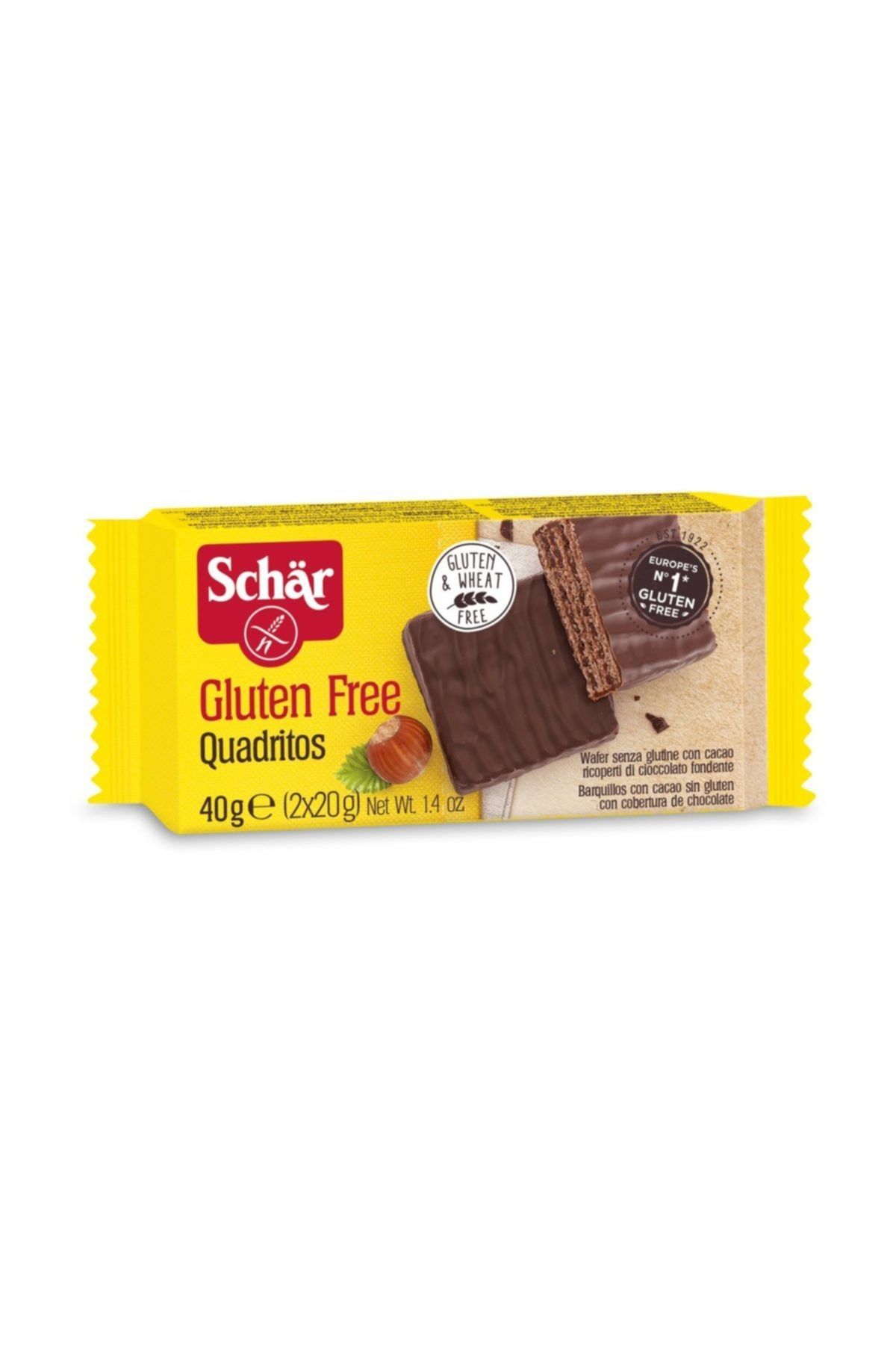 Schar Quadritos 2x20 G – Bitter Çikolata Kaplı Glutensiz Kakaolu Gofret