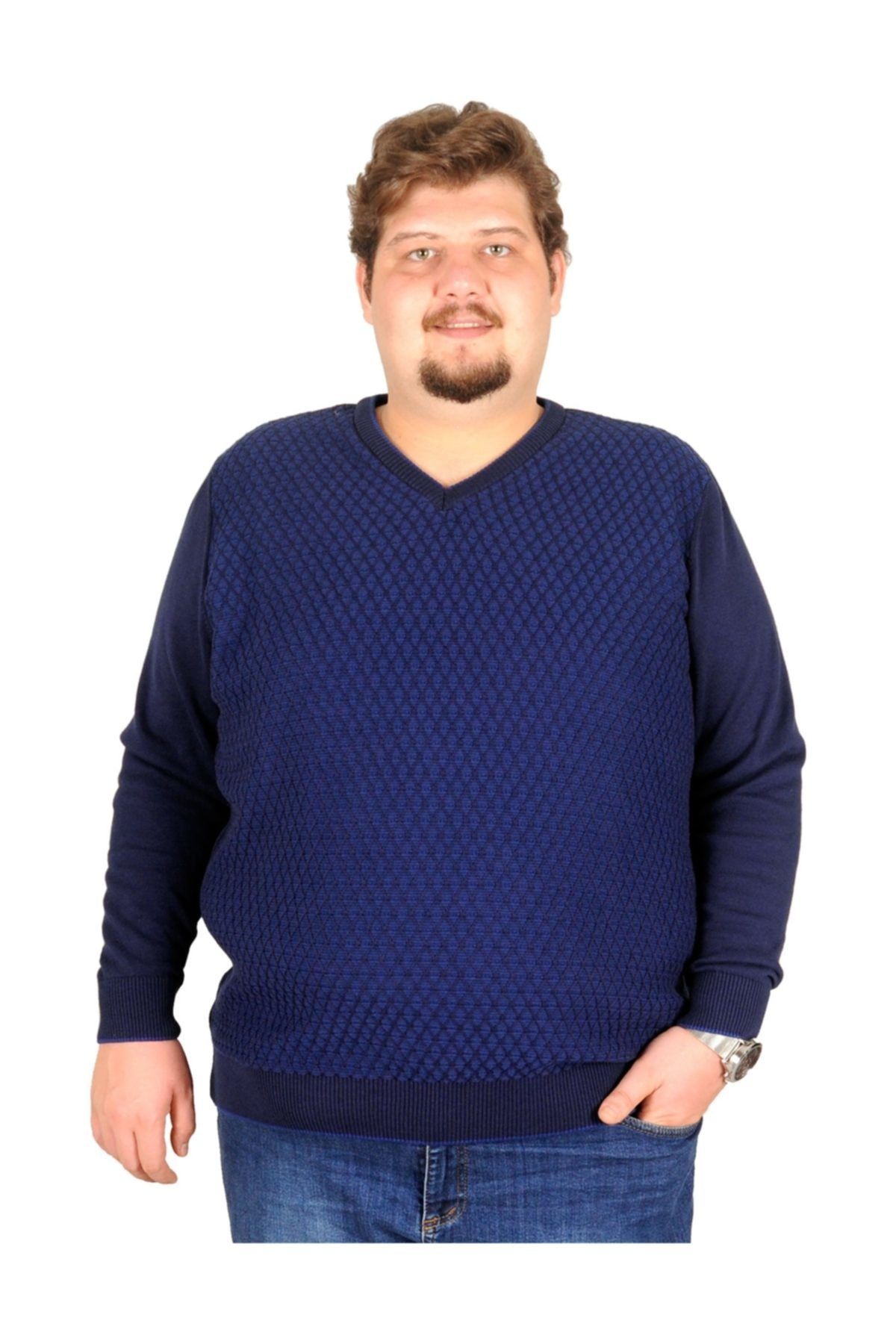 ModeXL Buyuk Beden Erkek Mavi Kazak