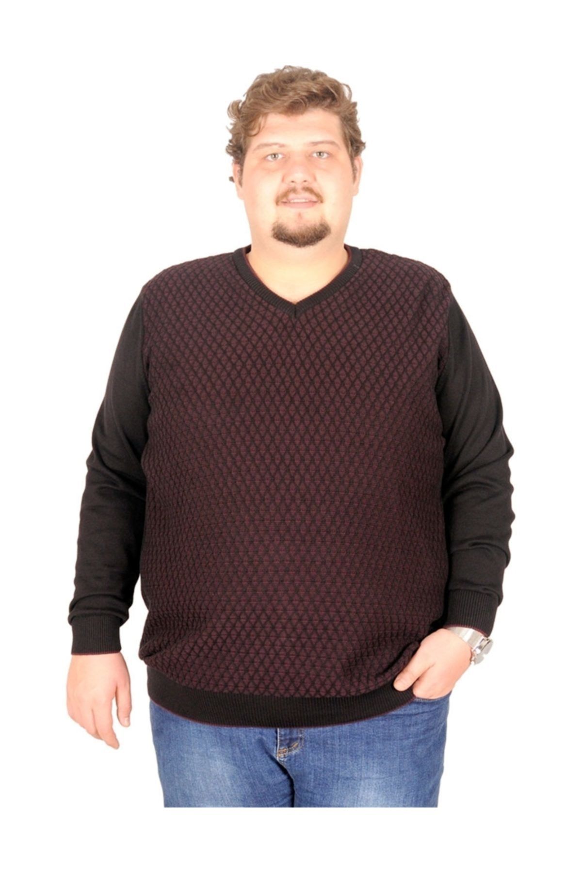 ModeXL Buyuk Beden Kazak V Yaka Cotton Royale 18260 Siyah
