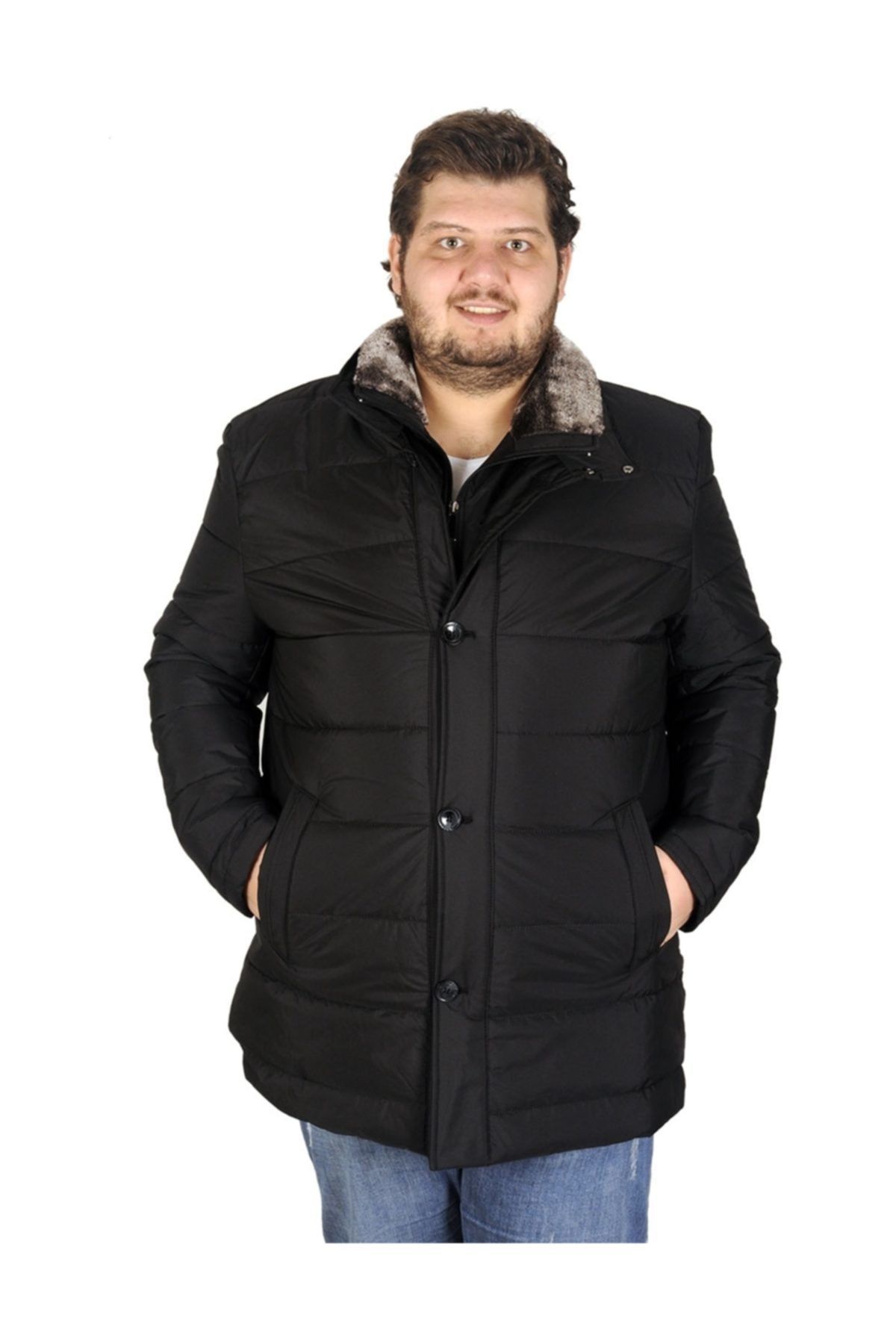 ModeXL Erkek Mont Kışlık Yakası Kürklü 193993 Siyah